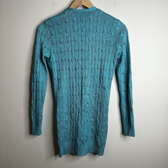 RALPH Lauren Black Label 100% silk Green Blue Cable Knit V Neck Cardigan Small - Picture 10 of 13